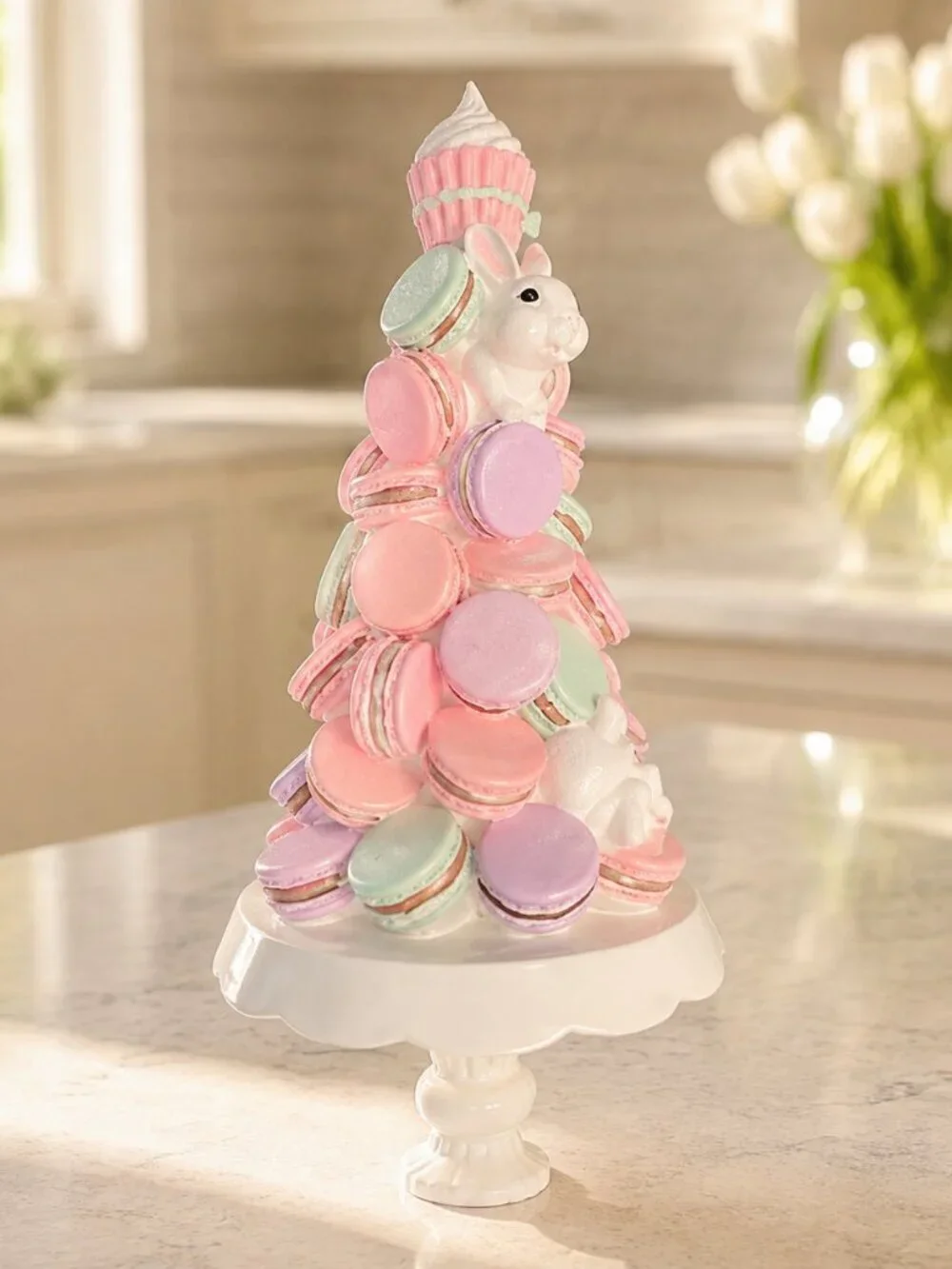 Cupcakes and Cashmere Macaron Easter Bunny Tree Pedestal Decor NWT